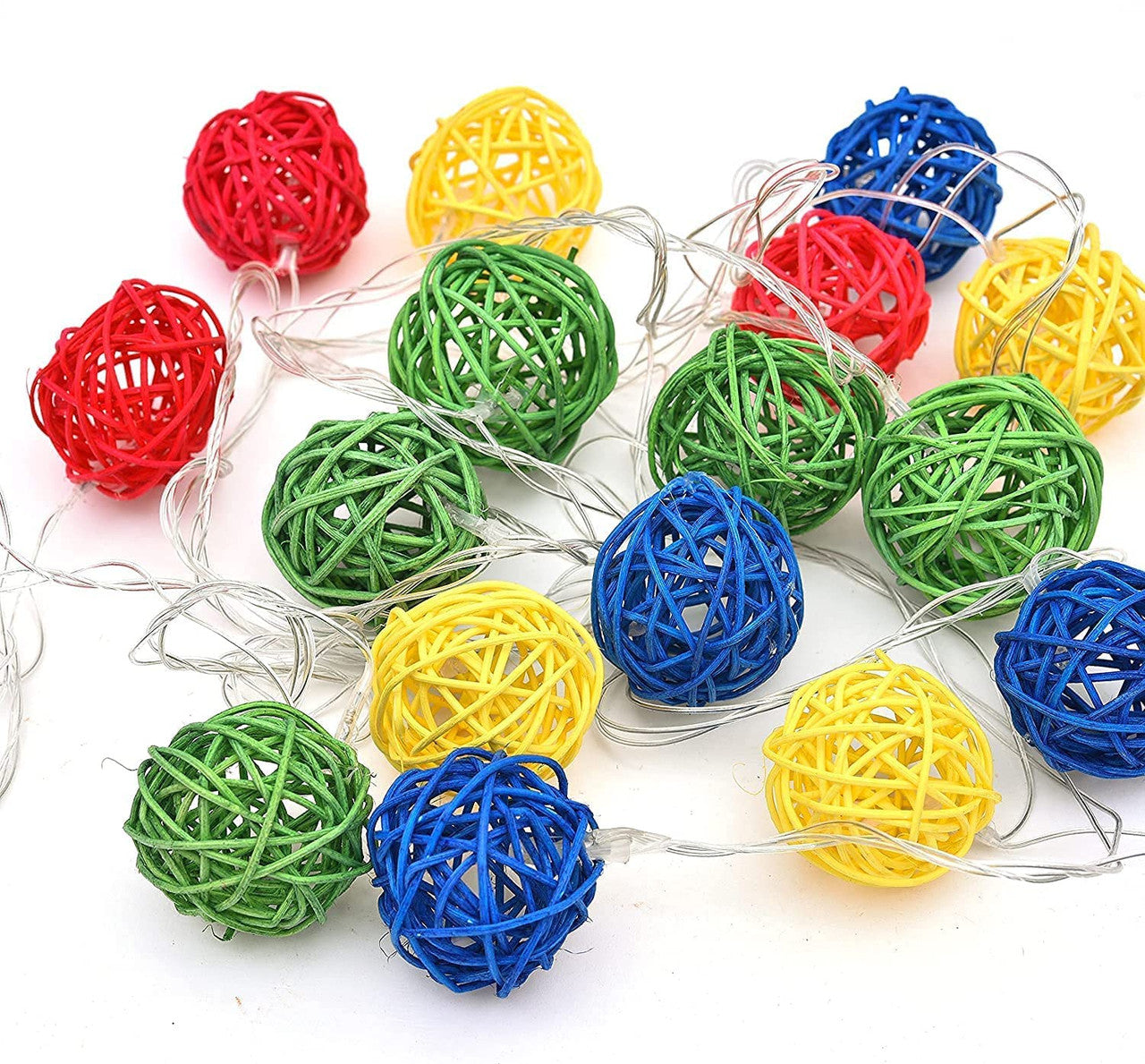 5M Of Multi Coloured 5Cm Rattan Cane 50 Ball Battery Powered Longstring Lights Christmas Gift Home Wedding Party Bedroom Decoration Table Centrepiece