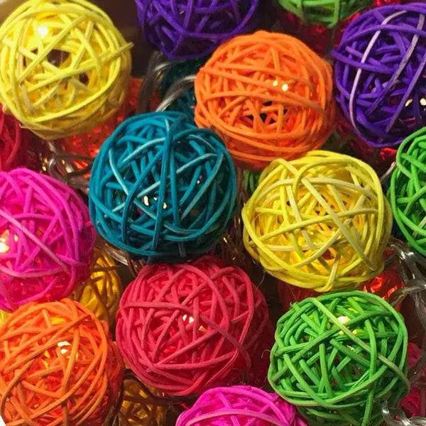 5M Of Multi Coloured 5Cm Rattan Cane 50 Ball Battery Powered Longstring Lights Christmas Gift Home Wedding Party Bedroom Decoration Table Centrepiece
