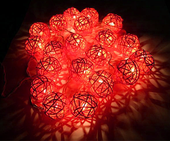 Orange Rattan Cane 20 Ball Battery Powered 3M String Lights Christmas Wedding Bedroom Party Table Centrepiece Decoration Seasonal Decorations