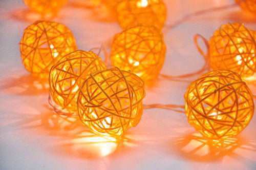 Orange Rattan Ball 50 Battery Powered 5M String Lights For Christmas Wedding Home Party Bedroom Table Decoration Seasonal Decorations