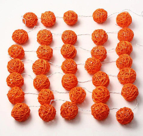 Orange Rattan Ball 50 Battery Powered 5M String Lights For Christmas Wedding Home Party Bedroom Table Decoration Seasonal Decorations