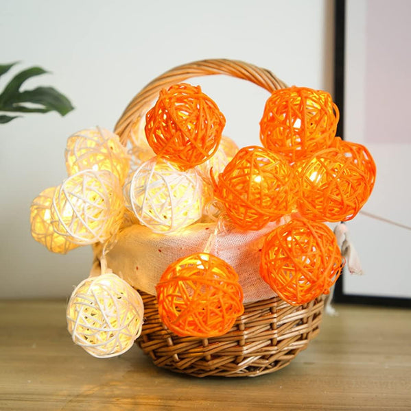 Orange White 5Cm Rattan Cane 50 Ball Battery Powered 5M String Lights Christmas Wedding Party Bedroom Decoration Seasonal Decorations