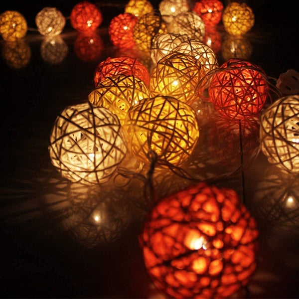 Orange White 5Cm Rattan Cane 50 Ball Battery Powered 5M String Lights Christmas Wedding Party Bedroom Decoration Seasonal Decorations