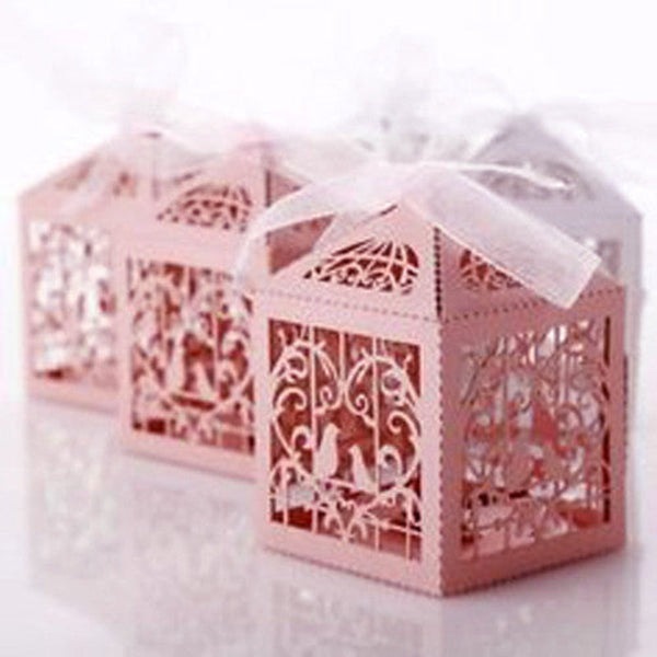 Pink Dove Bird Heart Baby Birth Naming Ceremony Bomboniere Favor Lolly Gift Card Box 10 Pack Favours & Party Bag Fillers