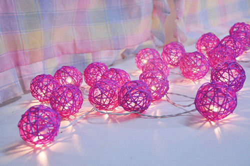 Pink Rattan Cane 20 Ball Battery Powered 3M String Lights For Bedroom Wedding Party Table Centrepiece Decoration Seasonal Decorations