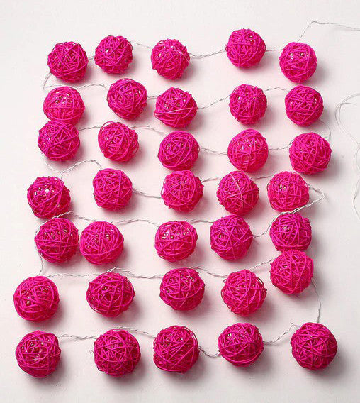 Pink Rattan Cane 20 Ball Battery Powered 3M String Lights For Bedroom Wedding Party Table Centrepiece Decoration Seasonal Decorations