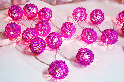 Pink Rattan Ball 50 Balls Battery Powered 5M String Lights For Home Wedding Party Decoration Seasonal Decorations