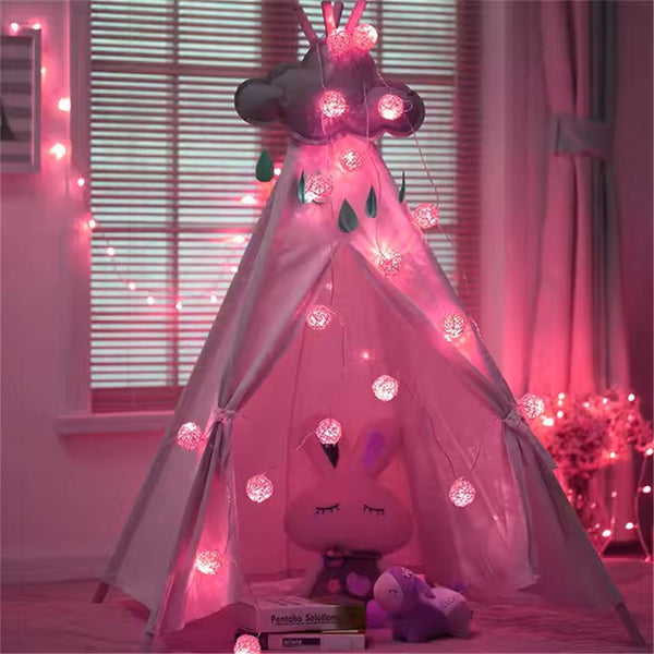 Pink Rattan Ball 50 Balls Battery Powered 5M String Lights For Home Wedding Party Decoration Seasonal Decorations