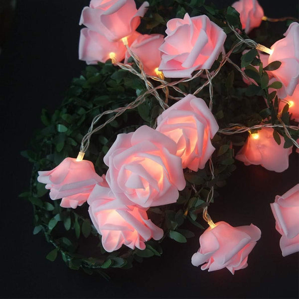 Pink Rose 3D String Lights Battery Operated Indoor Outdoor Party Wedding Decoration_20Leds Seasonal Decorations