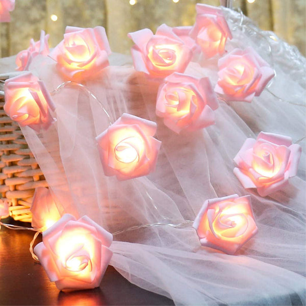 Pink Rose 3D String Lights Battery Operated Indoor Outdoor Party Wedding Decoration_20Leds Seasonal Decorations