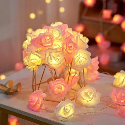 My Decorations Pink And White Rose 3D Battery Operated Indoor Outdoor Home Lighting_20Leds String Lights