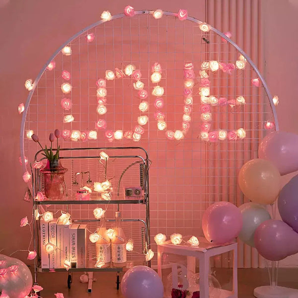 My Decorations Pink And White Rose 3D Battery Operated Indoor Outdoor Home Lighting_20Leds String Lights