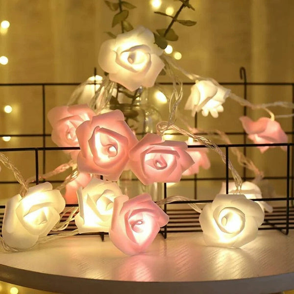 My Decorations Pink And White Rose 3D Battery Operated Indoor Outdoor Home Lighting_20Leds String Lights