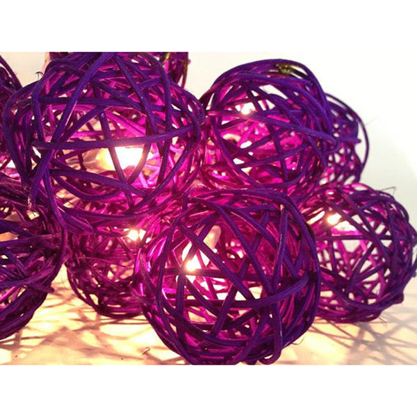 20 Led Cassis Purple 5Cm Diameter Rattan Cane Ball Battery Powered String Lights Christmas Gift Home Wedding Party Bedroom Decoration Table Centrepiec