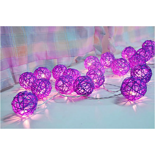 20 Led Cassis Purple 5Cm Diameter Rattan Cane Ball Battery Powered String Lights Christmas Gift Home Wedding Party Bedroom Decoration Table Centrepiec