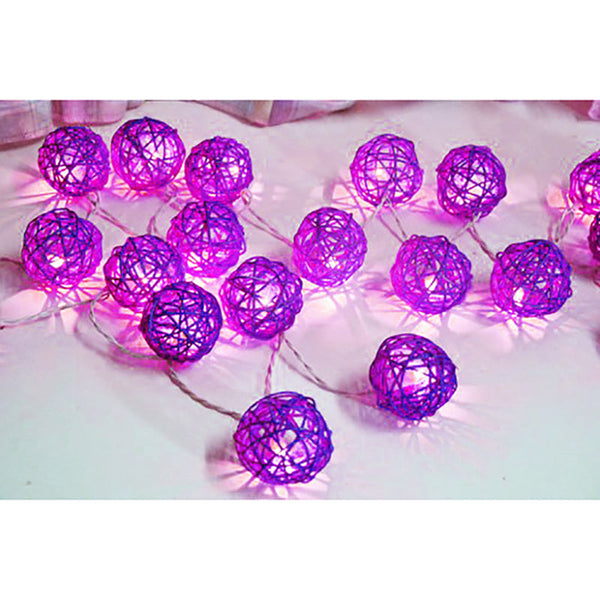 20 Led Cassis Purple 5Cm Diameter Rattan Cane Ball Battery Powered String Lights Christmas Gift Home Wedding Party Bedroom Decoration Table Centrepiec