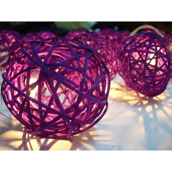 20 Led Cassis Purple 5Cm Diameter Rattan Cane Ball Battery Powered String Lights Christmas Gift Home Wedding Party Bedroom Decoration Table Centrepiec