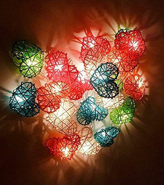 20 Rainbow 3D Hollow Rattan Heart String Fairy Lights 3M Battery Indoor Outdoor String Lights