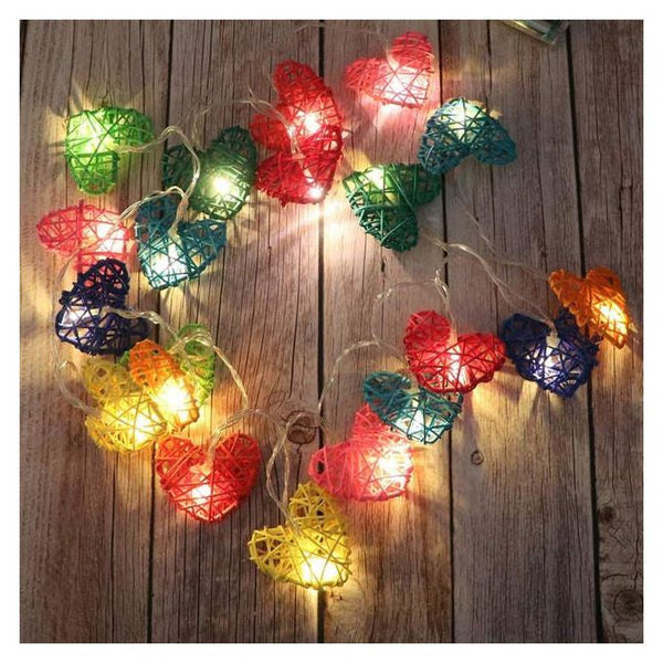 20 Rainbow 3D Hollow Rattan Heart String Fairy Lights 3M Battery Indoor Outdoor String Lights
