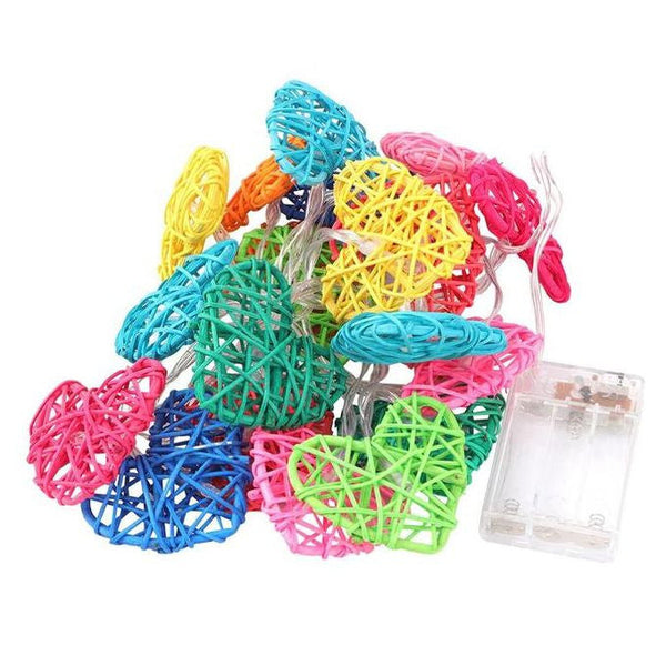 20 Rainbow 3D Hollow Rattan Heart String Fairy Lights 3M Battery Indoor Outdoor String Lights