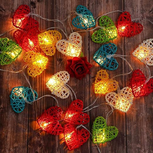 20 Rainbow 3D Hollow Rattan Heart String Fairy Lights 3M Battery Indoor Outdoor String Lights