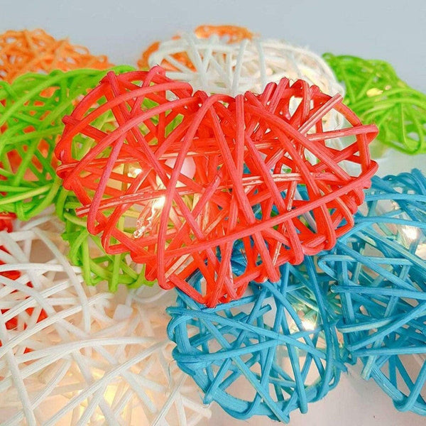 50 Rainbow 3D Hollowed Rattan Heart Shaped 5M Long String Fairy Lights Battery (Aa) Indoor & Outdoor Decorations Birthday Kids Celebration Partyroom T