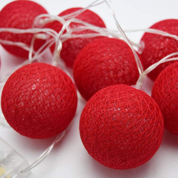 1 Set Of 20 Led Red 5Cm Cotton Ball Battery Powered Christmas Gift Home Wedding Party Bedroom Decoration Outdoor Indoor Table Centrepiece String Light