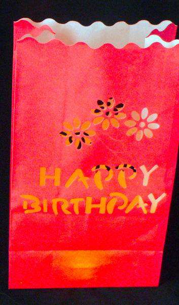Red Happy Birthday Luminary Paper Candle Lantern Bags For Home Decor Candle Holders & Accessories
