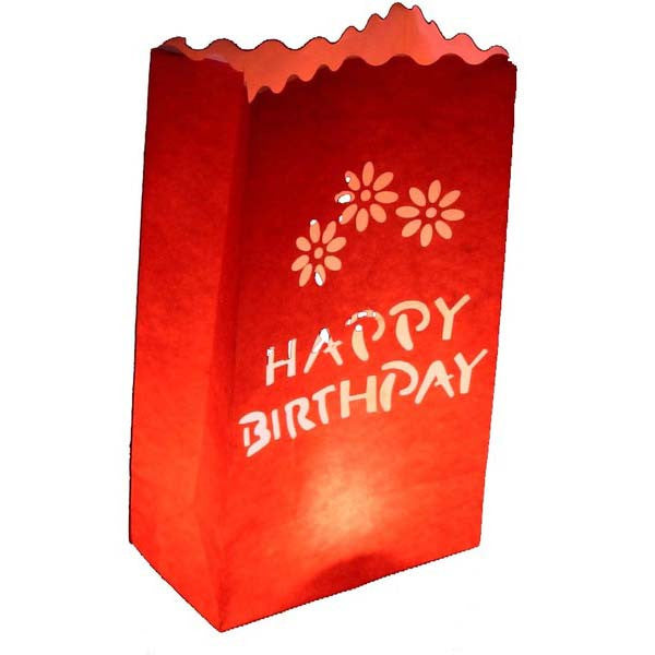 Red Happy Birthday Luminary Paper Candle Lantern Bags For Home Decor Candle Holders & Accessories