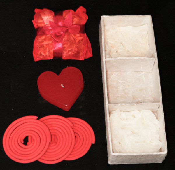 Red Heart Candle Spa Gift Set 3 Incense Coils Pot Porri Satchet Box Seasonal Decorations