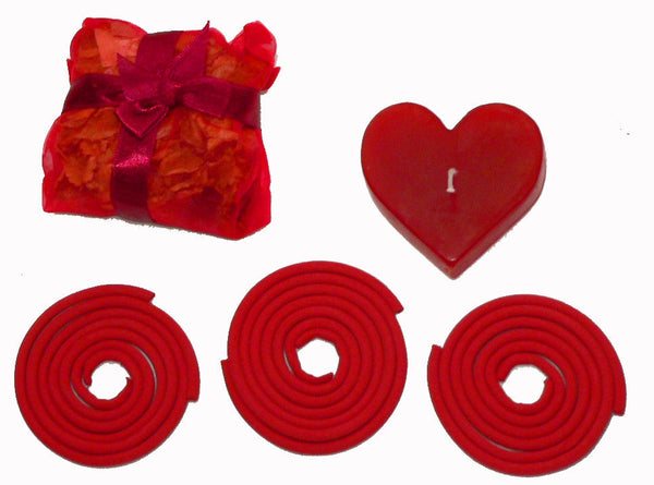 Red Heart Candle Spa Gift Set 3 Incense Coils Pot Porri Satchet Box Seasonal Decorations