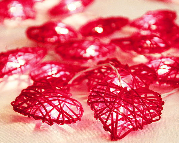 20 Red 3D Hollow Rattan Heart String Fairy Lights 3M Battery Indoor Outdoor String Lights