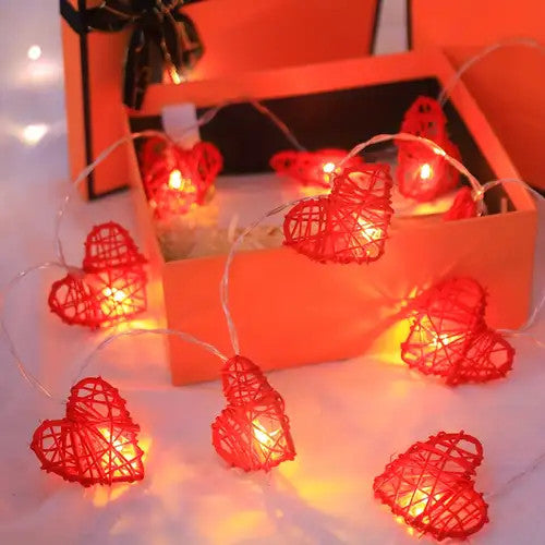 50 Red 3D Hollowed Rattan Heart Shaped 5M Long String Fairy Lights Battery (Aa) Indoor & Outdoor Decorations Wedding Valentines Romantic Room Table Li