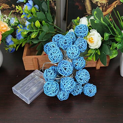 Turquoise Blue 50 Ball Rattan String Lights 5M Battery Operated Led Decor For Home Parties And Events Seasonal Decorations