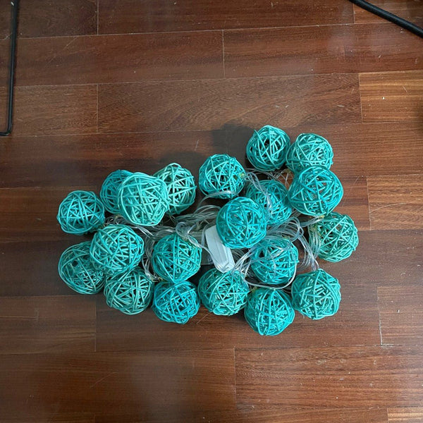Turquoise Blue 50 Ball Rattan String Lights 5M Battery Operated Led Decor For Home Parties And Events Seasonal Decorations