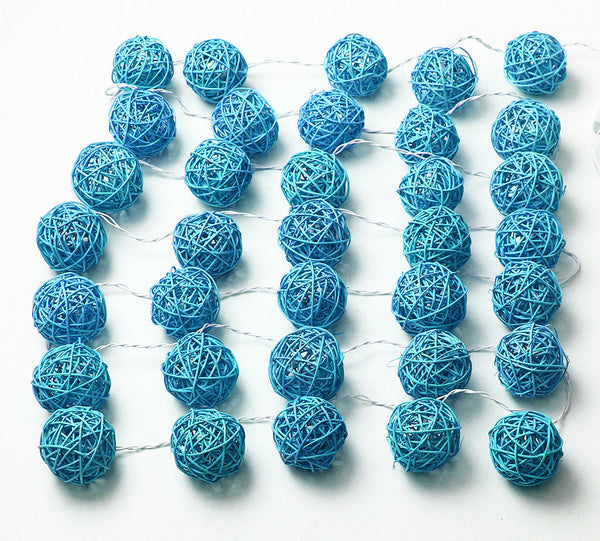 Turquoise Blue 50 Ball Rattan String Lights 5M Battery Operated Led Decor For Home Parties And Events Seasonal Decorations