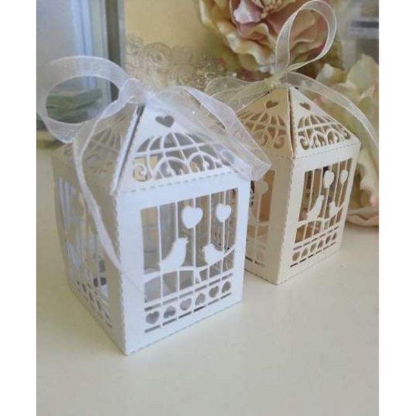 50 Piece Pack White Dove Bird Heart Wedding Bomboniere Favor Lolly Gift Card Box Gift Boxes