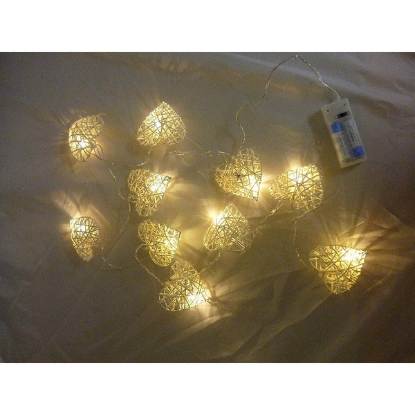 20 White 3D Hollow Rattan Heart String Fairy Lights 3M Battery Indoor Outdoor String Lights