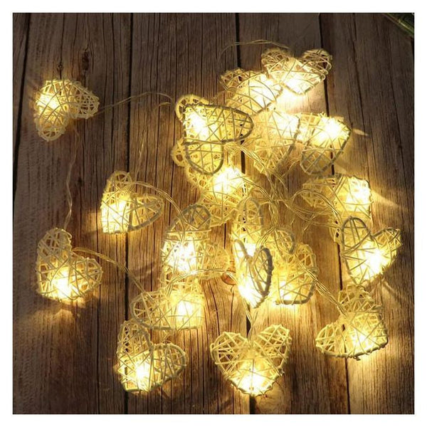 50 White 3D Rattan Heart 5M Battery Indoor Outdoor Wedding Decor String Lights