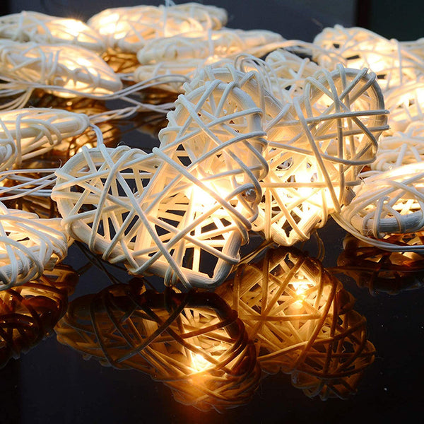 50 White 3D Rattan Heart 5M Battery Indoor Outdoor Wedding Decor String Lights