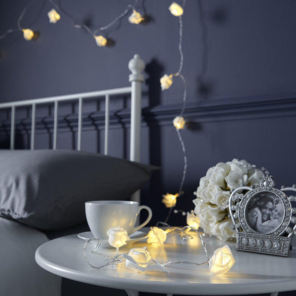 20 White Rose 3D Fairy Lights 3M String Battery (Aa) Indoor & Outdoor Decorations Wedding Valentines Romantic Room Table Lighting String Lights