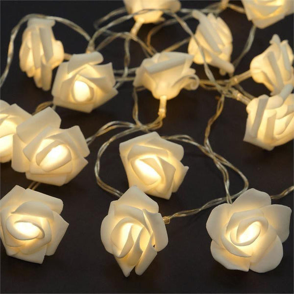 20 White Rose 3D Fairy Lights 3M String Battery (Aa) Indoor & Outdoor Decorations Wedding Valentines Romantic Room Table Lighting String Lights