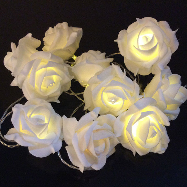 50 White Rose 3D Fairy Lights 5M Battery String Indoor Outdoor Wedding Decor String Lights