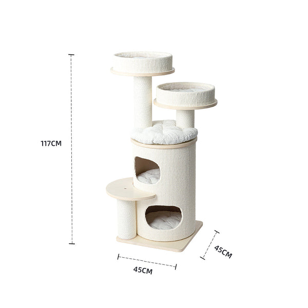 Honeypotcat Purring Multi Level Sisal Barrel Cat Tower Pro 117Cm Cat Houses