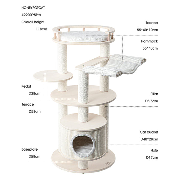 Honeypotcat Enduring Comfort Sisal & Wood Tree 128Cm Cat Houses