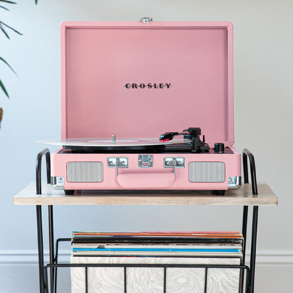Crosley Cruiser Bluetooth Portable Turntable Blush Pink + Bundled Record Storage Crate Turntables