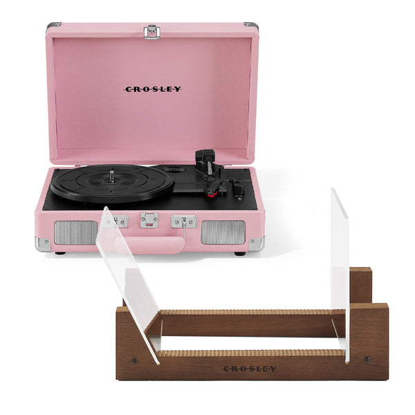 Crosley Cruiser Bluetooth Portable Turntable Blush Pink + Bundled Record Storage Display Stand Turntables