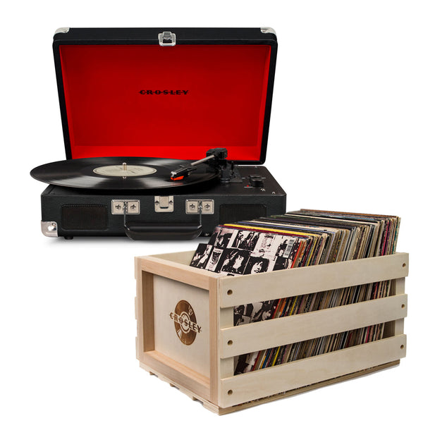 Crosley Cruiser Bluetooth Portable Turntable Black + Bundled Record Storage Crate Turntables