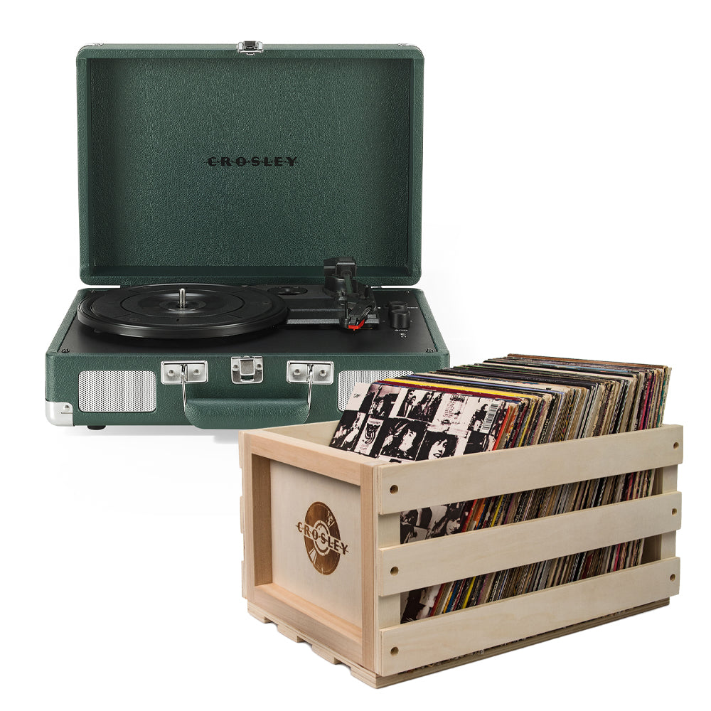 Crosley Cruiser Bluetooth Portable Turntable Emerald Green + Bundled Record Storage Crate Turntables