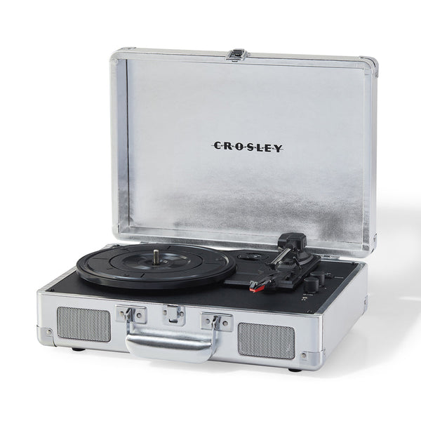 Crosley Cruiser Bluetooth Portable Turntable Silver + Bundled Record Storage Crate Turntables